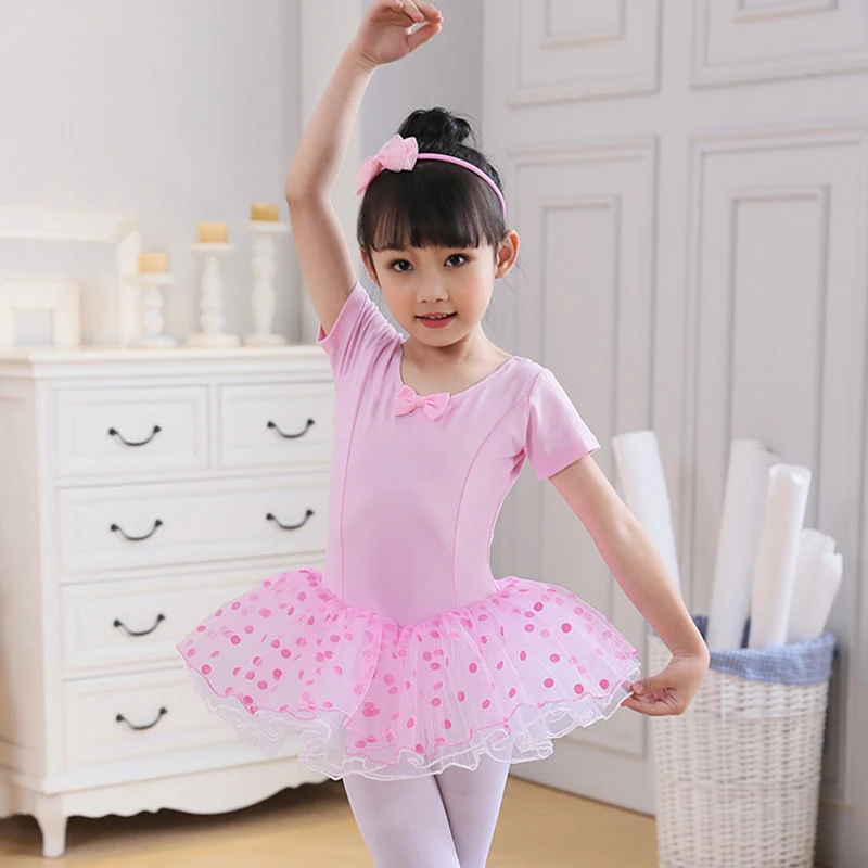 Girls Ballet Tutu Dress Kids Gymnastics Tulle Skirted Leotards Bodysuits Pink Swan Lake Ballet Costumes With Dot Tutus