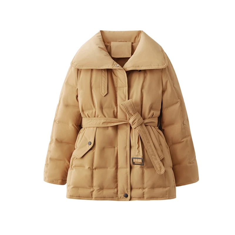 New 90% White Goose Down Jackets for Women High Street  Winter  High Street Fashion Design Wide-waisted  Zipper Thin Coat Women