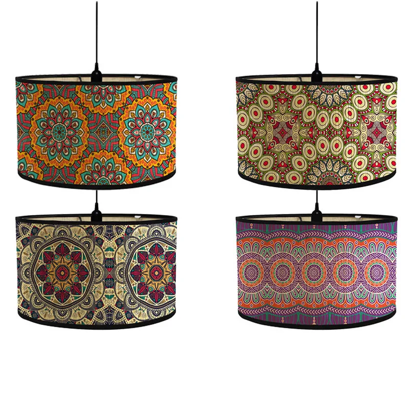 

Foldable Bamboo Lampshade Printed Mandala Flower Retro Style Folk House Decorative Lamp Bamboo Crafts