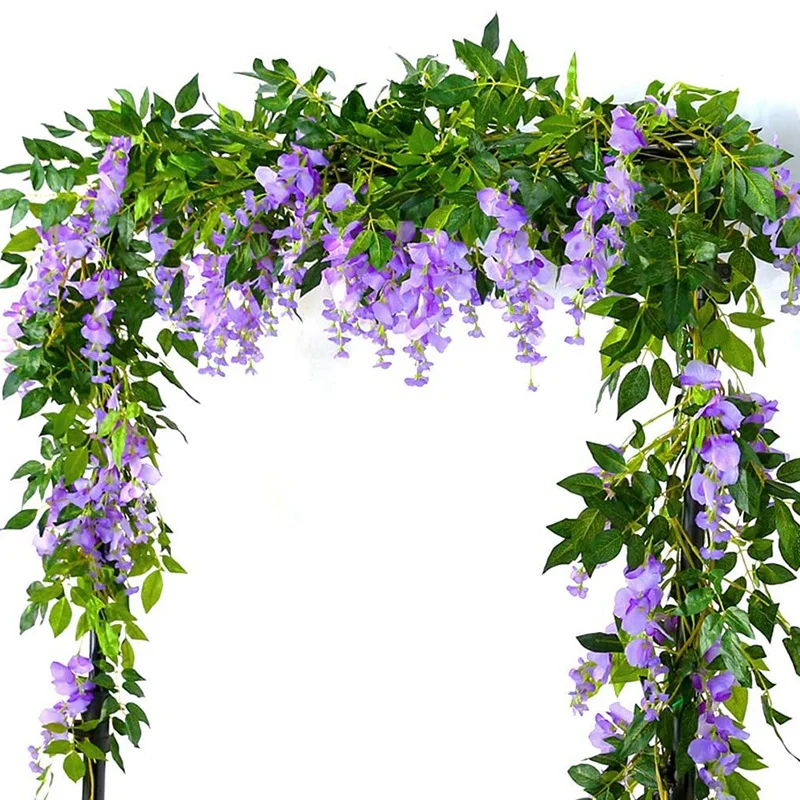 

2Pcs 7Ft/Pcs Artificial Wisteria Vine, Flower Garland Wisteria Vine Rattan Hanging Flowers For Outdoor Ceremony