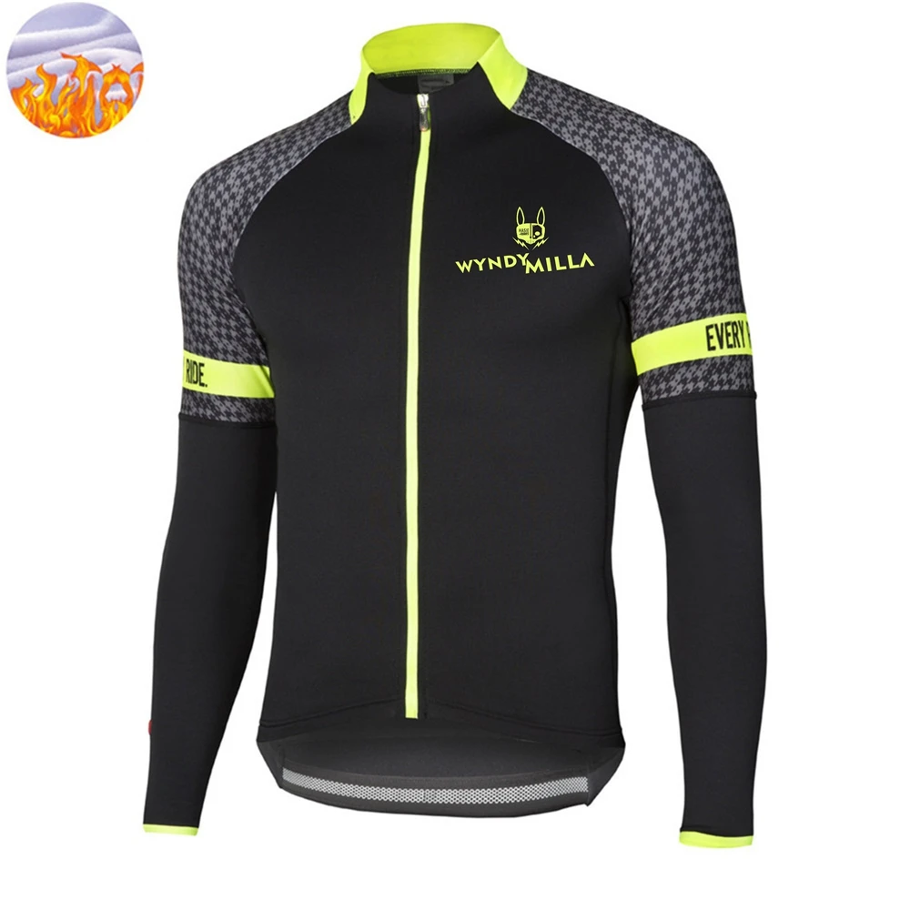 Ciclismo Hombre Keep Warm WYNDYMILLA Winter Long Sleeve Cashmere Jacket Men MTB Cycling Jersey Fleece Flannel bike Cycle Coat