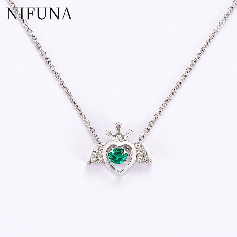 

NIFUNA Lab Grown Emerald Heart Pandent Stering Silver Necklace High Carbon Diamond Inlay Charm Wedding Party Jewelry