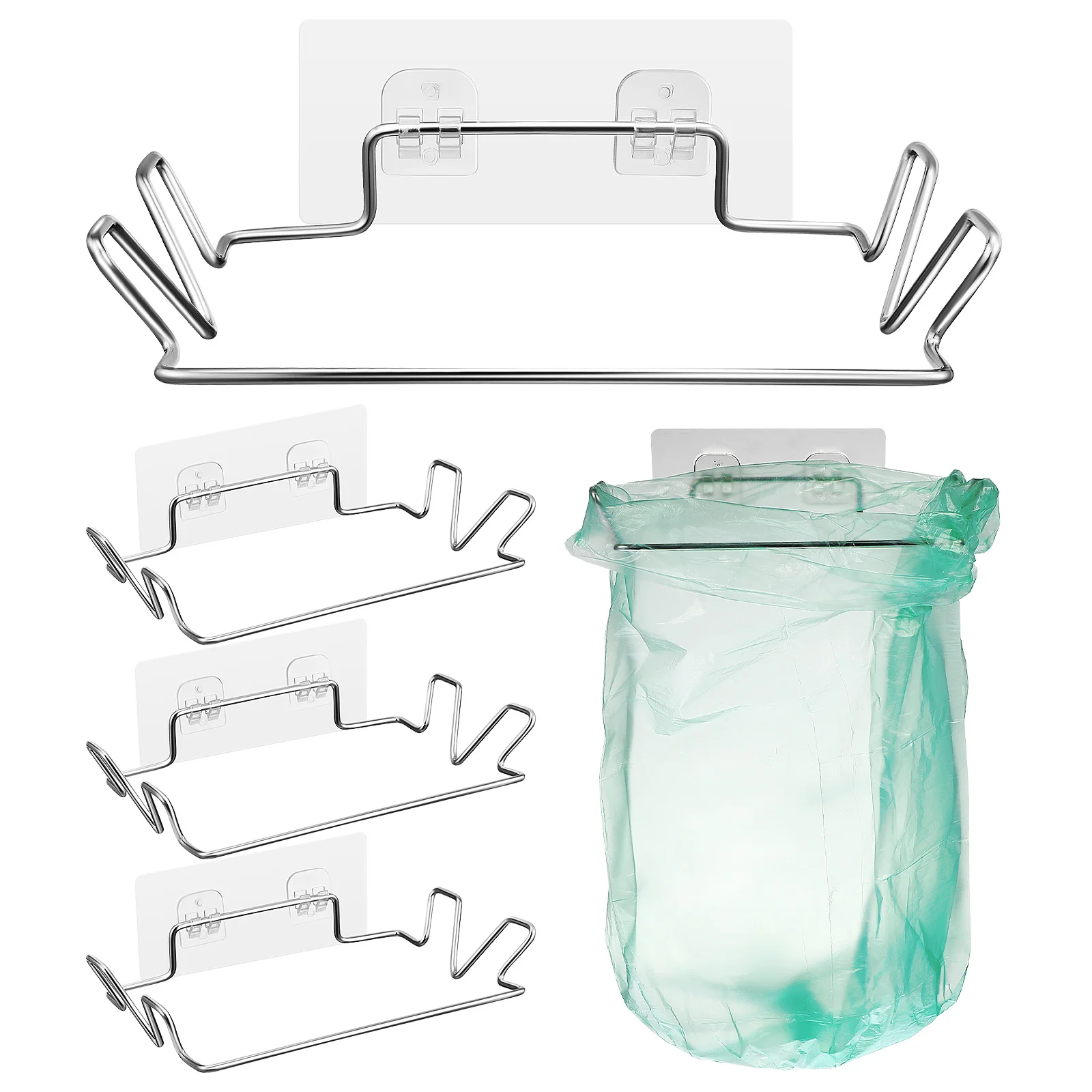 

4 Sets of Garbage Bags Holder Racks with Wall Stickers for Kitchen Cabinet Cupboard Drawer Back Door