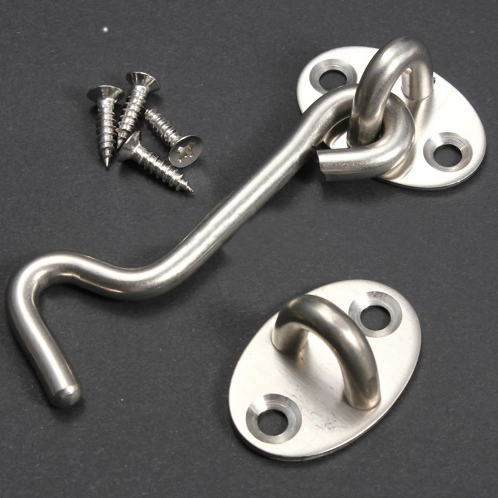 

Stainless Steel Crescent Window Lock With Safety Switch Cabin Hook Door Eye Latch Lock Silent Catch Holder With Screws