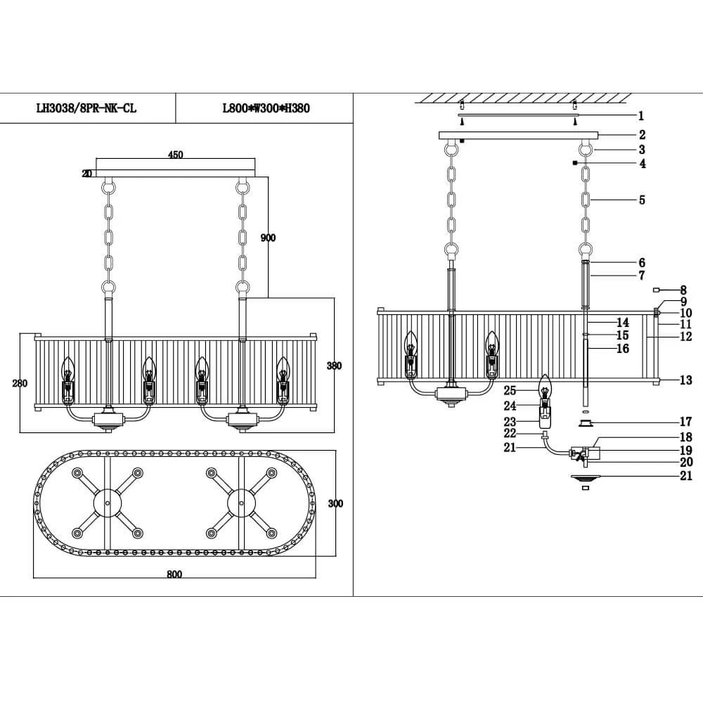 Люстра подвесная Lumien Hall Лариана LH3038/8PR-NK-CL E14 40 W Никель