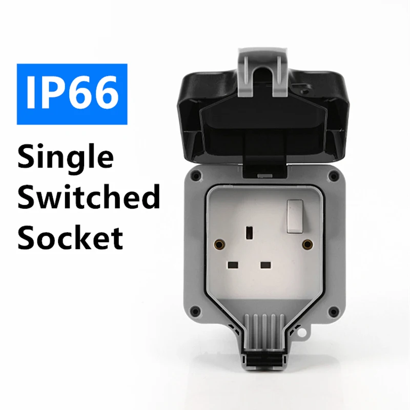 

Electrical Wall Socket Waterproof Outdoor 13A Switched 2 Gang UK/EU IP66 Outside Use Double Outlets Outdoor Socket