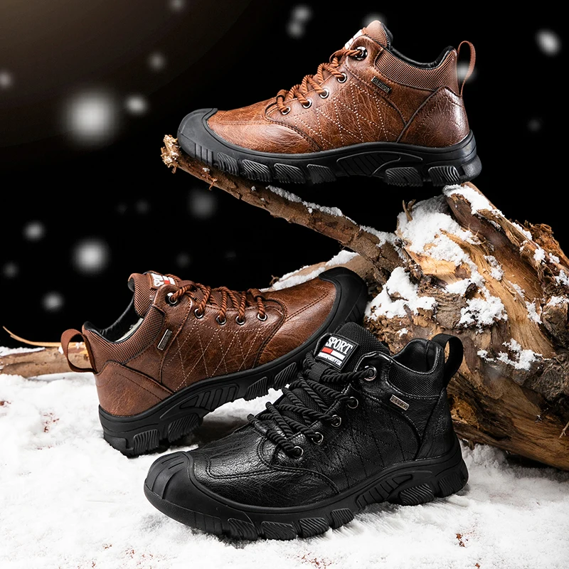 HIKEUP Men‘s Walking Shoes Padded Bag Head Men Shoes Business Work Casual Shoe Hiking Sport Genuine Leather Warm Non-Slip