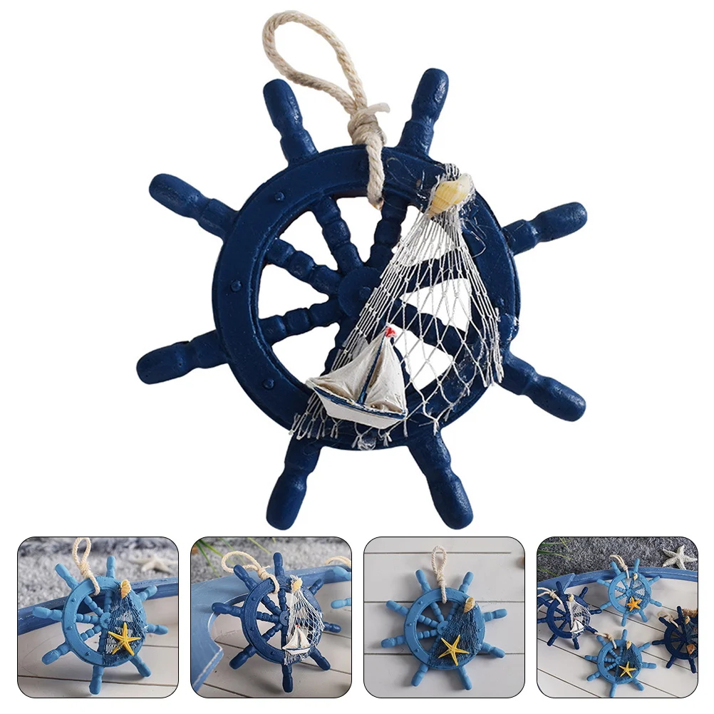 

Decor Wheel Wall Ship Nautical Wooden Beach Rudder Steeringornament Boat Ocean Hanging Mediterranean Party Wood Net Fish Themed