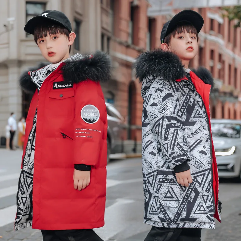 -30 Degrees winter children' cold-proof thick coat Boys wear warm down jackets on both sides Teen fashion camouflage snow jacket