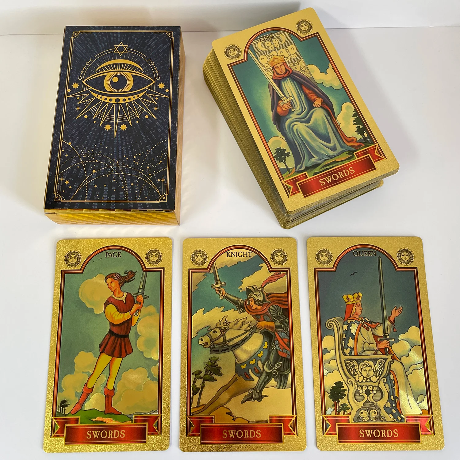 

2023 NEW Golden Tarot Card Deck With Colorful Instruction Manual Divination Confidence Gorgeous