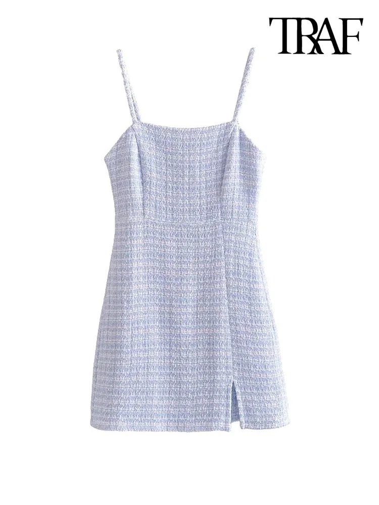 Платье-мини из твида с разрезом спереди на молнии открытой спиной | Женская