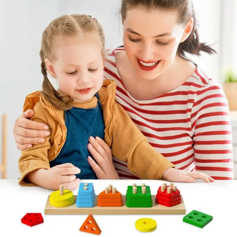 

Montessori Wooden Sorting and Stacking Toys Educational Learning Preschool Color Recognition Shape Sorter Puzzles for Kids Gifts