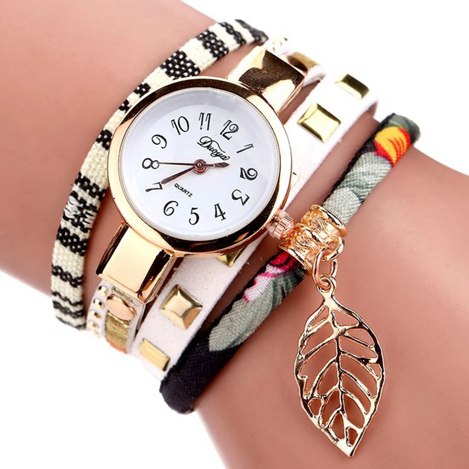 

Duoya 2021 Fashion Ladies Watches Women Luxury Leaf Fabric Gold Wrist For Women Bracelet Vintage Sport Dress Clock Watch Gift