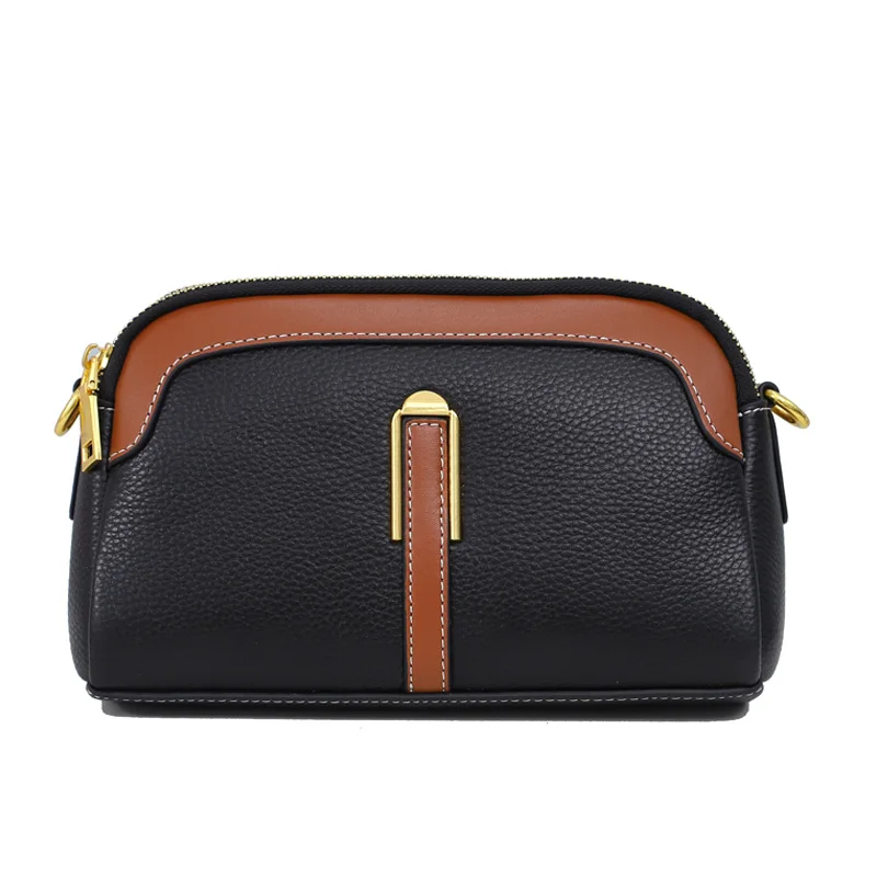 

Small Patchwork Women Bag Genuine Leather Shoulder Strap Satchel Double Zipper Ladies Handbag Real Cowhide Crossbody Bags