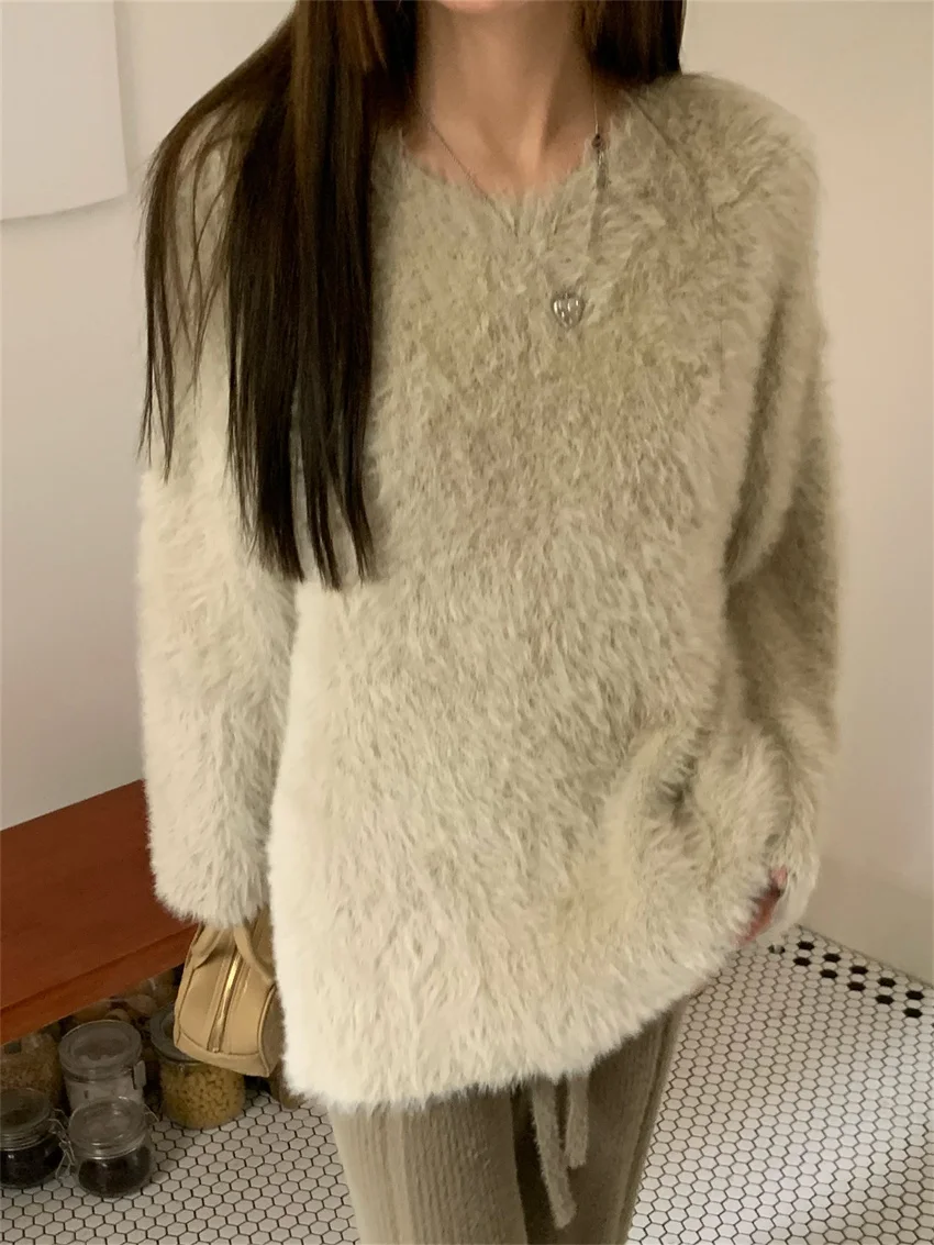 Женский свободный свитер PLAMTEE цвета хаки шикарные мягкие повседневные