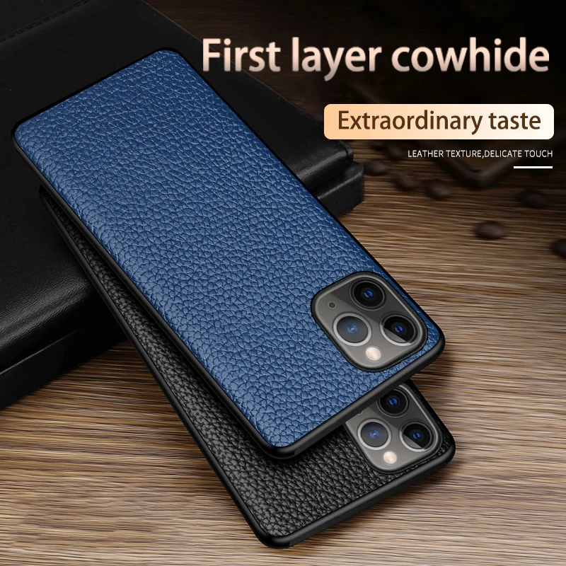 Phone Case For iPhone 11 Pro Max Case Cowhide Litchi Texture Genuine Leather For Apple X XS Max XR 9 8 7 6 6S Plus Cover