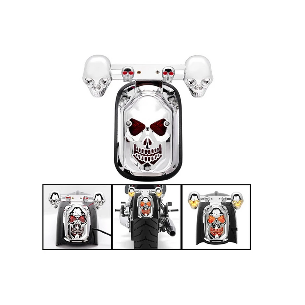 

Chrome Skull Rear Brake Stop Tail Light Rear Lamp with Turn Signals For Harley Sportster XL883 XL1200 for Honda Kawasaki BMW