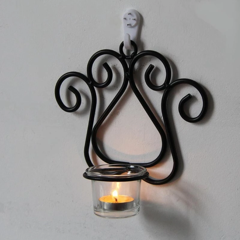 Vintage Metal Wall Mounted Candlestick For Home Wedding Romantic Dinner Decoration Black