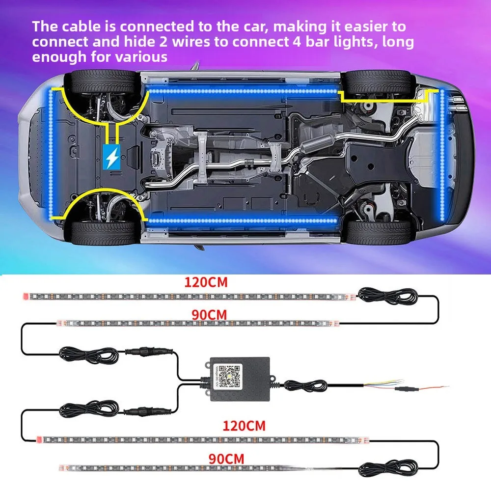 

Автомобильные неоновые акцентные полосы подсветки, управление через приложение, 16 миллионов цветов, музыкальный режим, автомобильные полосы подсветки, автомобильные аксессуары