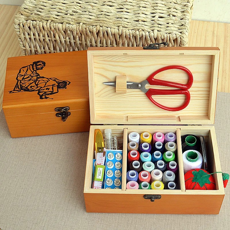 

Solid Wood Needle And Thread Set Household Multifunctional Advanced Needle And Thread Box Hand Sewing Tool For Marriage Supplies
