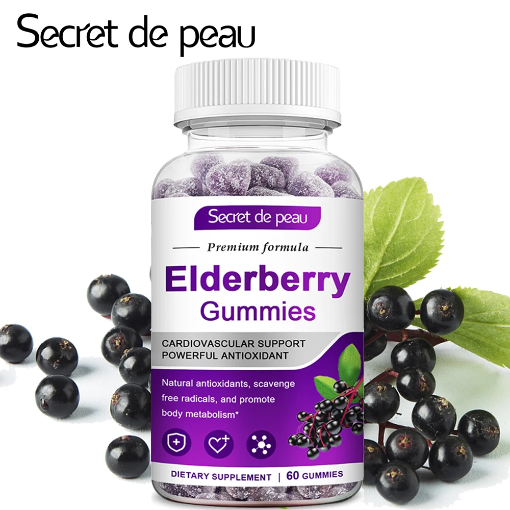 

Secret De Peau Elderberry Extract Gummies Herbal Supplements with Vitamin C&Zinc Antioxidants Natural Immune Support Supplements