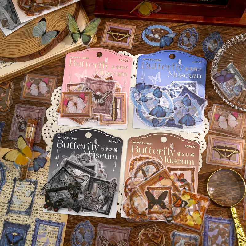 30 Шт. Большие Винтажные Наклейки-бабочки Креативный Клей Для DIY Ручной Работы
