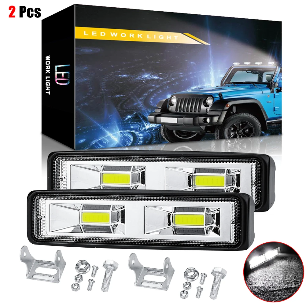

2022 16 LEDs 2X 48W 12V COB 16LED Work Light Bulb Spot Beam Bar Car SUV Off Road Driving Fog Lamp 6500K Mounting Accessories
