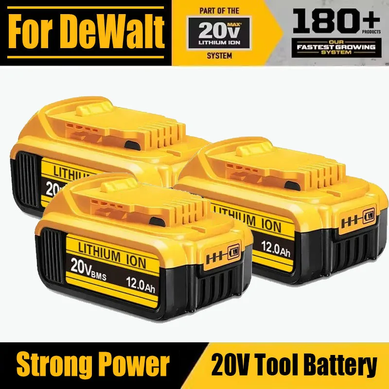Фото Для литий-ионных аккумуляторов DeWalt 18В 20В, замена аккумулятора 20В 12Ач DCB203 Li-Ion для электроинструментов DCB206 DCB205 DCB204 DCB200. №1