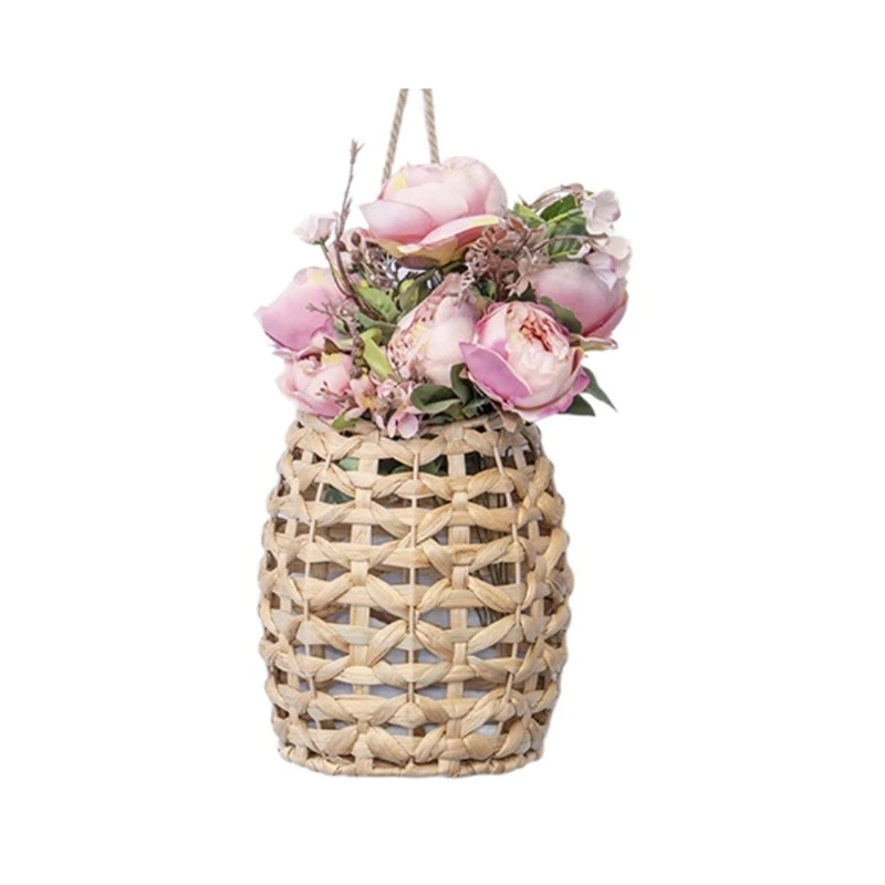 Water Hyacinth Woven Hanging Basket Wall Decorative Front Door Decor For Flower Plants Boho