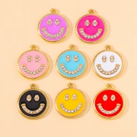 20pcs 1618mm 8 colors enamel cute smiley zircon charms golden alloy smile earrings pendants for diy jewelry making accessories