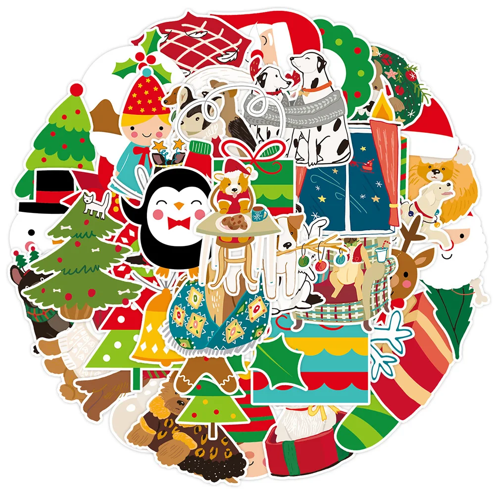 

10/30/50pcs Merry Christmas Deer Santa Claus Stickers Cartoon Decals Children Gift Notebook Fridge Graffiti PVC Kids Sticker Toy
