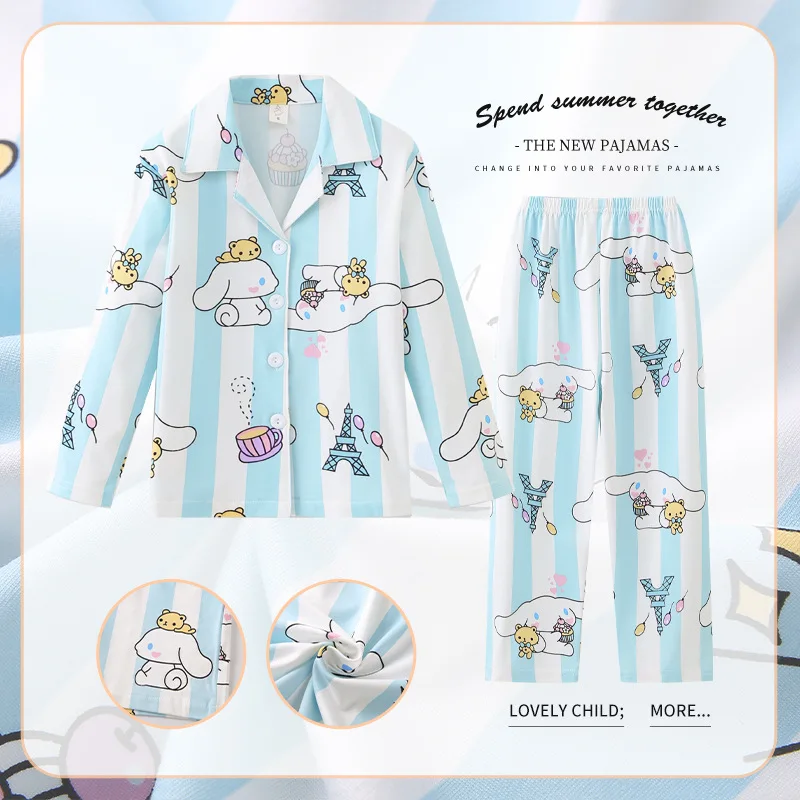 

Kawaii Sanrio аниме Cinnamoroll Детские пижамные комплекты мультфильм My Melody Kuromi осенние брюки с длинным рукавом комплект пижамы Домашняя одежда