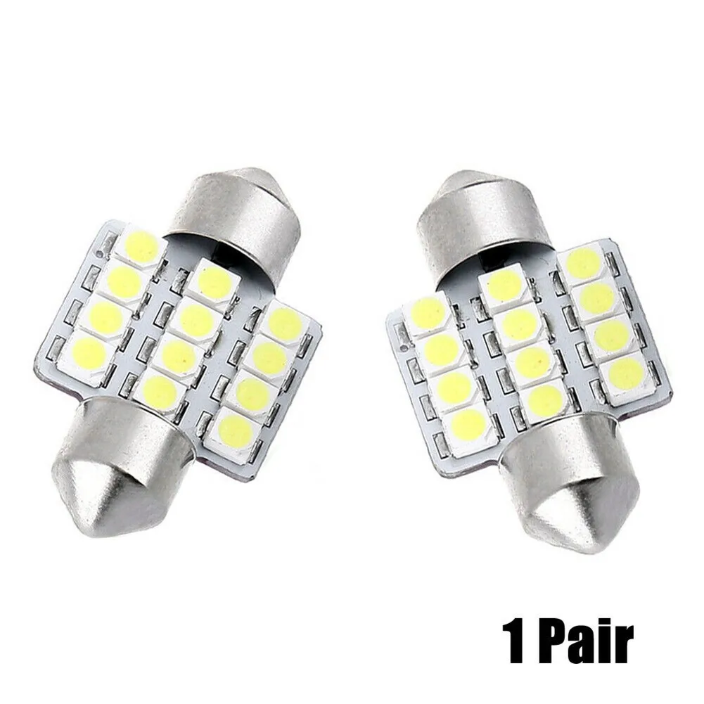 

2pcs Xenon White LED Bulbs 31mm 6565555512-SMD Dome Super Bright Interior Light For Cargo Trunk License Plate Lamps Fog Lights