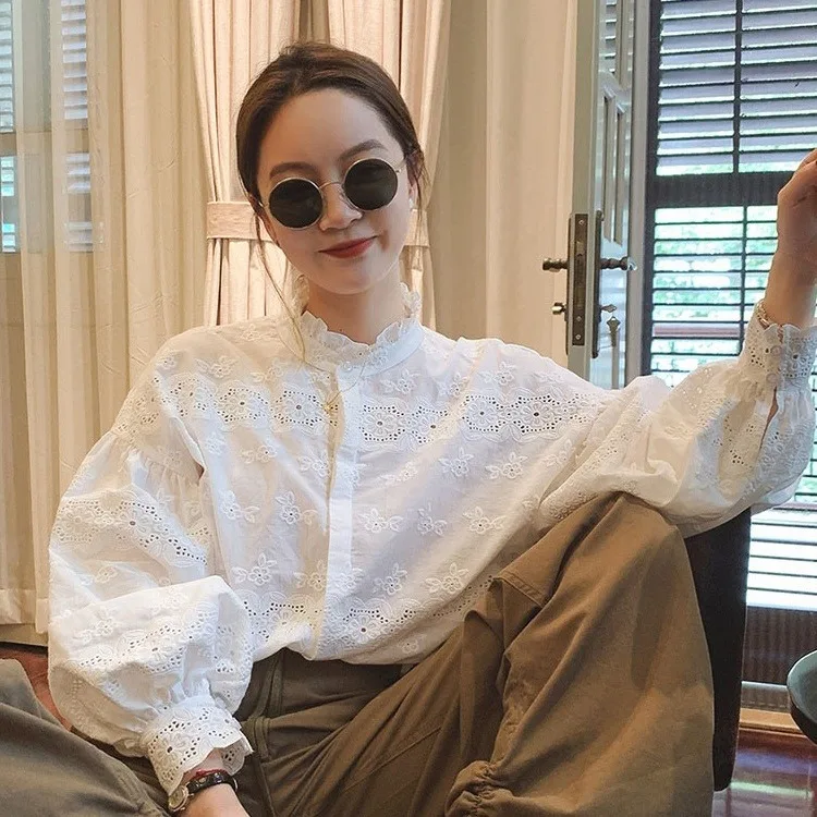 

Autumn New White Long Sleeve Top Casual Commuter Shirt