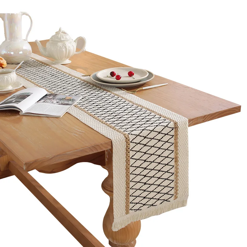 

Table Runner with Tassels Woven Washable Console Tabletop Farmhouse Extra Long Heavy Table Runner Decor with Fringe