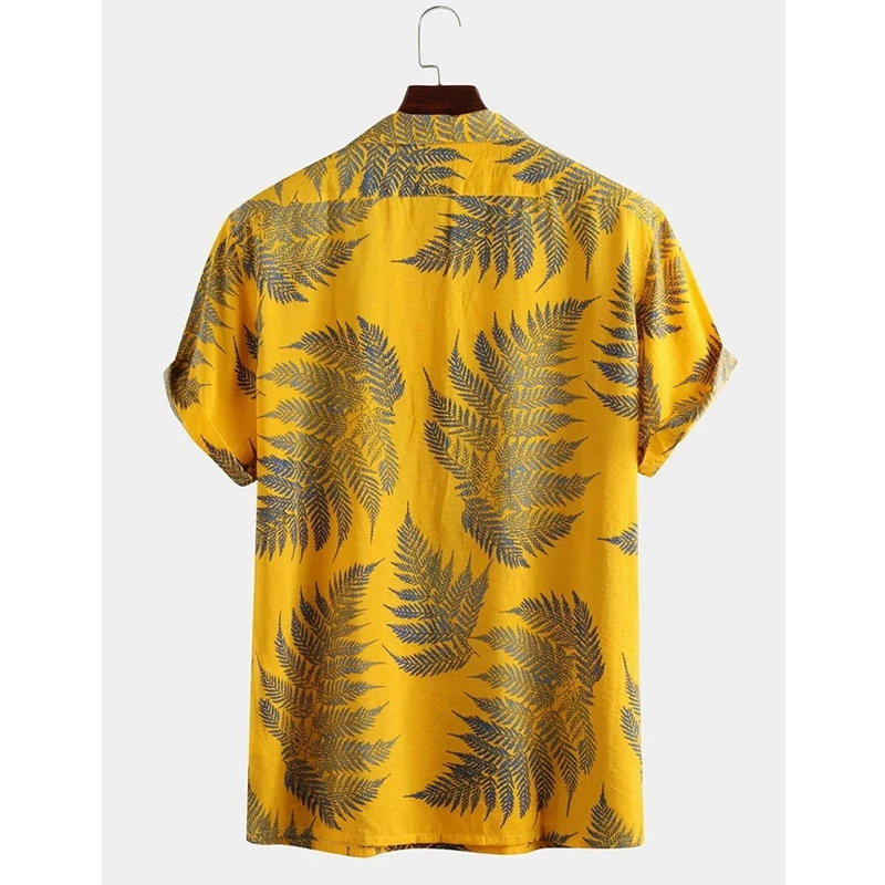 Men's Shirt Top Summer Loose Print Cardigan Shirt Men's Short Sleeve Single-Breasted Turn-down Collar Shirt Beach Vacation Shirt
