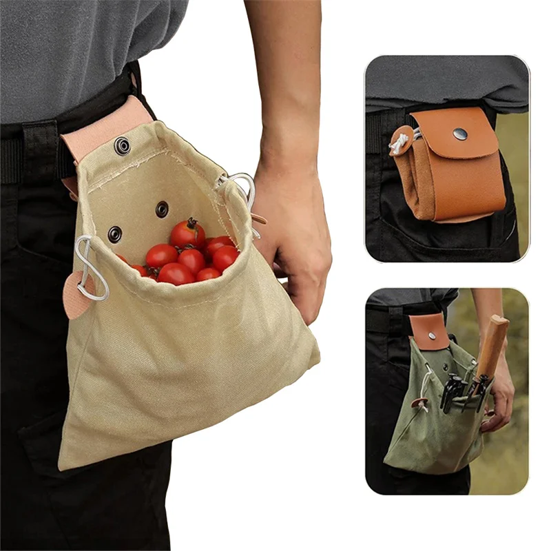 

Outdoor Foraging Fruit Picking Bag Waist Hanging Tool Fanny Pack Bundle Pocket Camping Portable Folding Canvas Storage Pouch