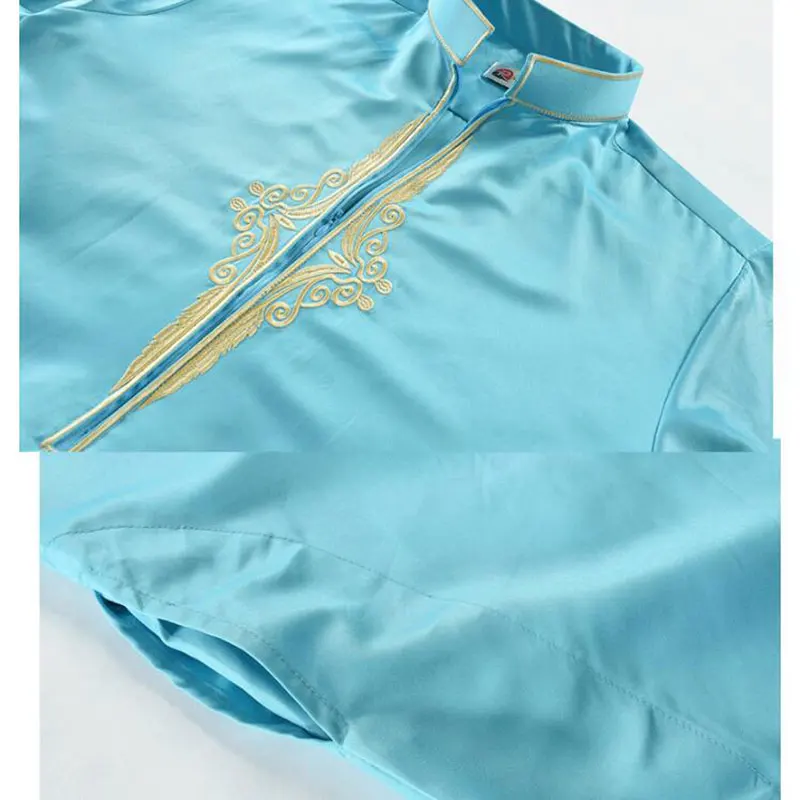 Embroidery Arabic Long Robes For Male Islamic Clothes Stand Collar Jubba Thobe Kaftan Muslim Arab Abaya Dubai Dress Size M-3XL