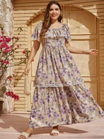 toleen women plus size large elegant maxi dresses 2022 summer floral boho short sleeve oversized party evening festival clothing