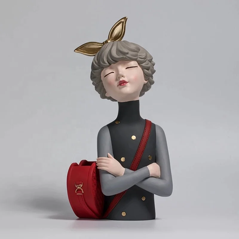 

resin crafts figurines gifts crafts resin decorations girl backpack bag storage cosmetics flowers vases Nordic girl statue