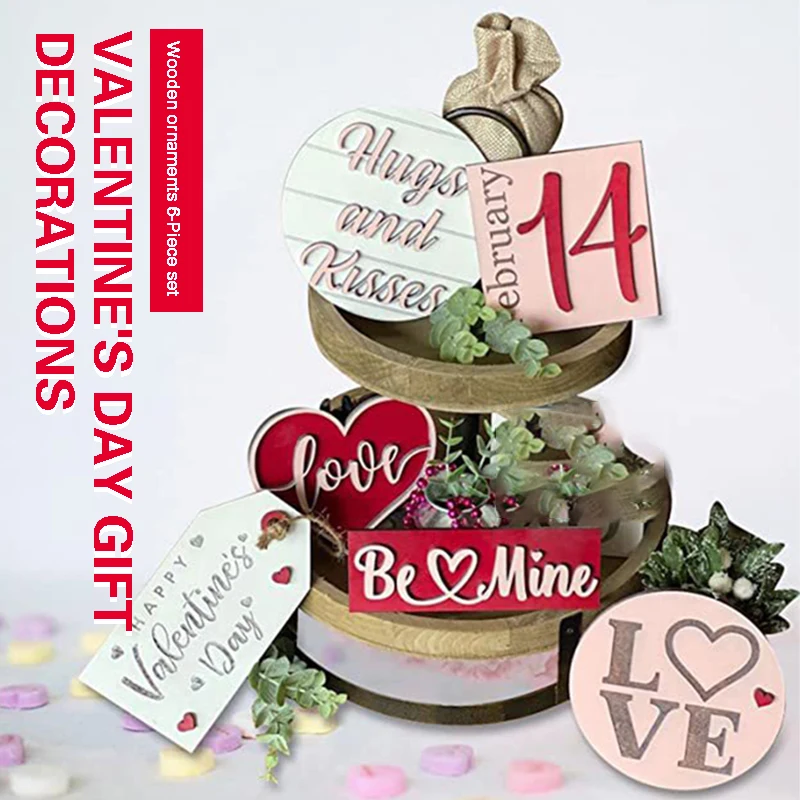 

Набор из 6 предметов, декор на День святого Валентина, резной деревянный декор, украшение в виде любовного сердца, сезонный набор из 6 предмет...