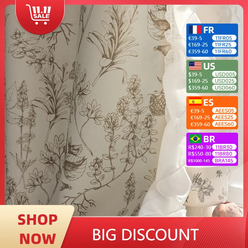 Французский кремовый стиль украшение для гостиной занавески с растительным