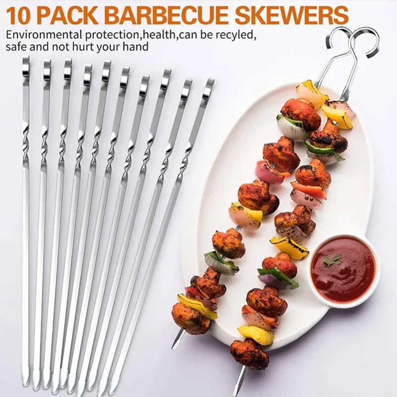 

Stainless Steel Barbecue Skewer Storage Tube Reusable Grill Sticks Flat BBQ Fork BBQ Utensil Kitchen Outdoor Camping Accessories