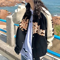 yiciya black embroidery baseball jacket women coat hip hop streetwear patchwork pu leather oversize varsity bomber jackets 2022