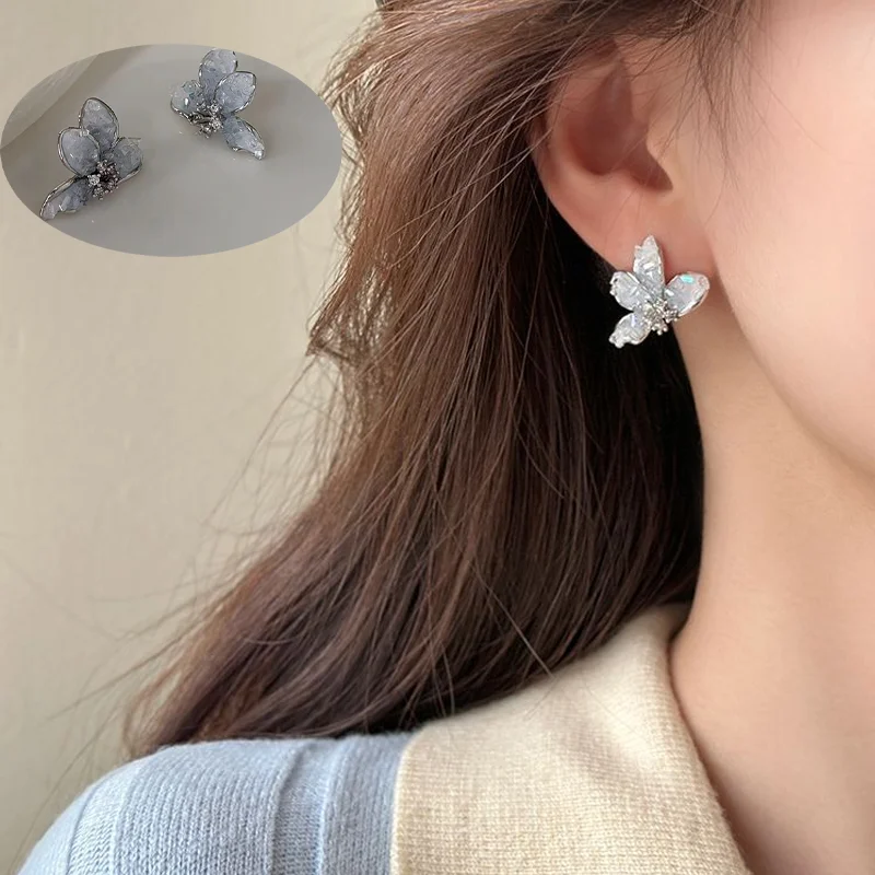 

Korean Fashion Color Crystal Flower Butterfly Earrings for Women Exquisite Elegant Earring Wedding Party Luxury Jewelry Gift