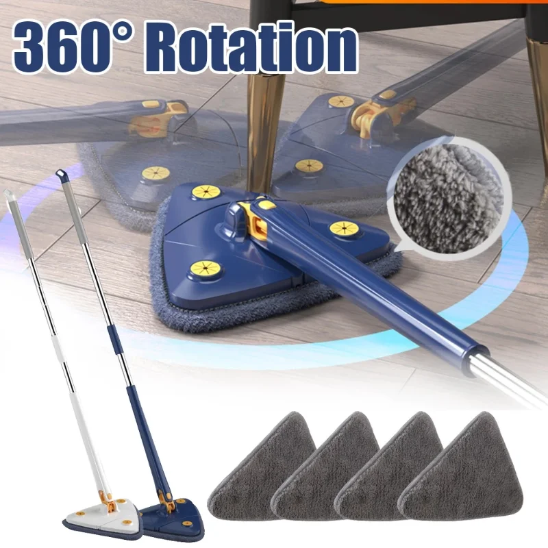 

360° Rotating Mop Extendable Triangle Mop Auto Squeeze Dry Wet Floor Mops with Long Handle Floor Windows Ceiling Cleaning Tools