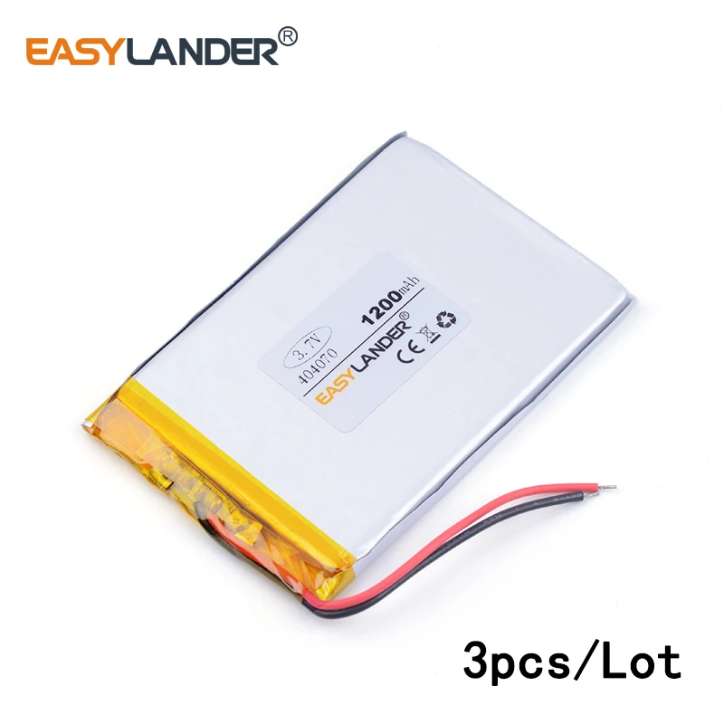

3pcs /Lot 3.7v lithium Li ion polymer rechargeable battery 404070 1200MAH For dvr GPS,mp3,mp4,speak PDA Tools andorid phone