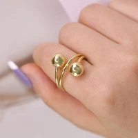 new double ball gold plated ring engagement fashion jewelry for women personality design opening adjustable ring for girls gift