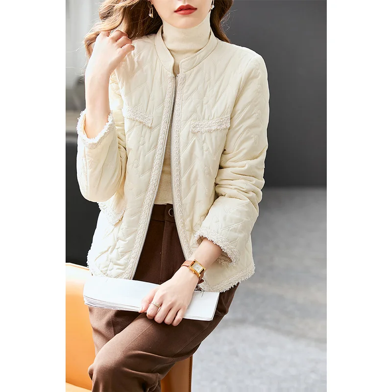 Vimly Cotton-padded Jacket for Women 2022 Fashion Elegant Short Wide-waisted White Thin Warm Parkas Coat Winter Clothes V6682
