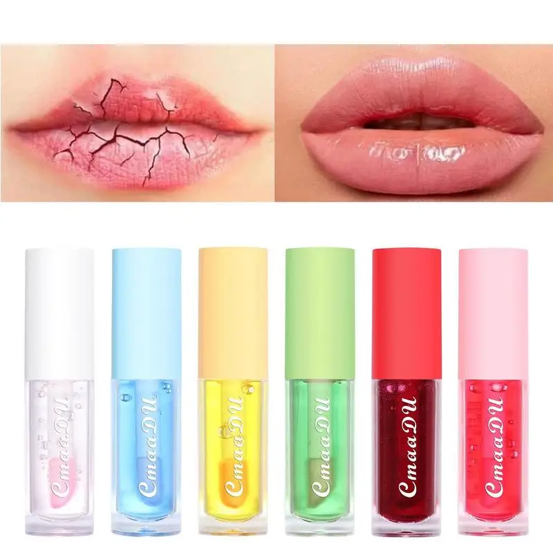 

6 Colors Fruit Lip Gloss Flavored Lip Oil Teens Adults Moisturizing Lip Balm Orange Strawberry Cantaloupe Apple Blueberry Cherry